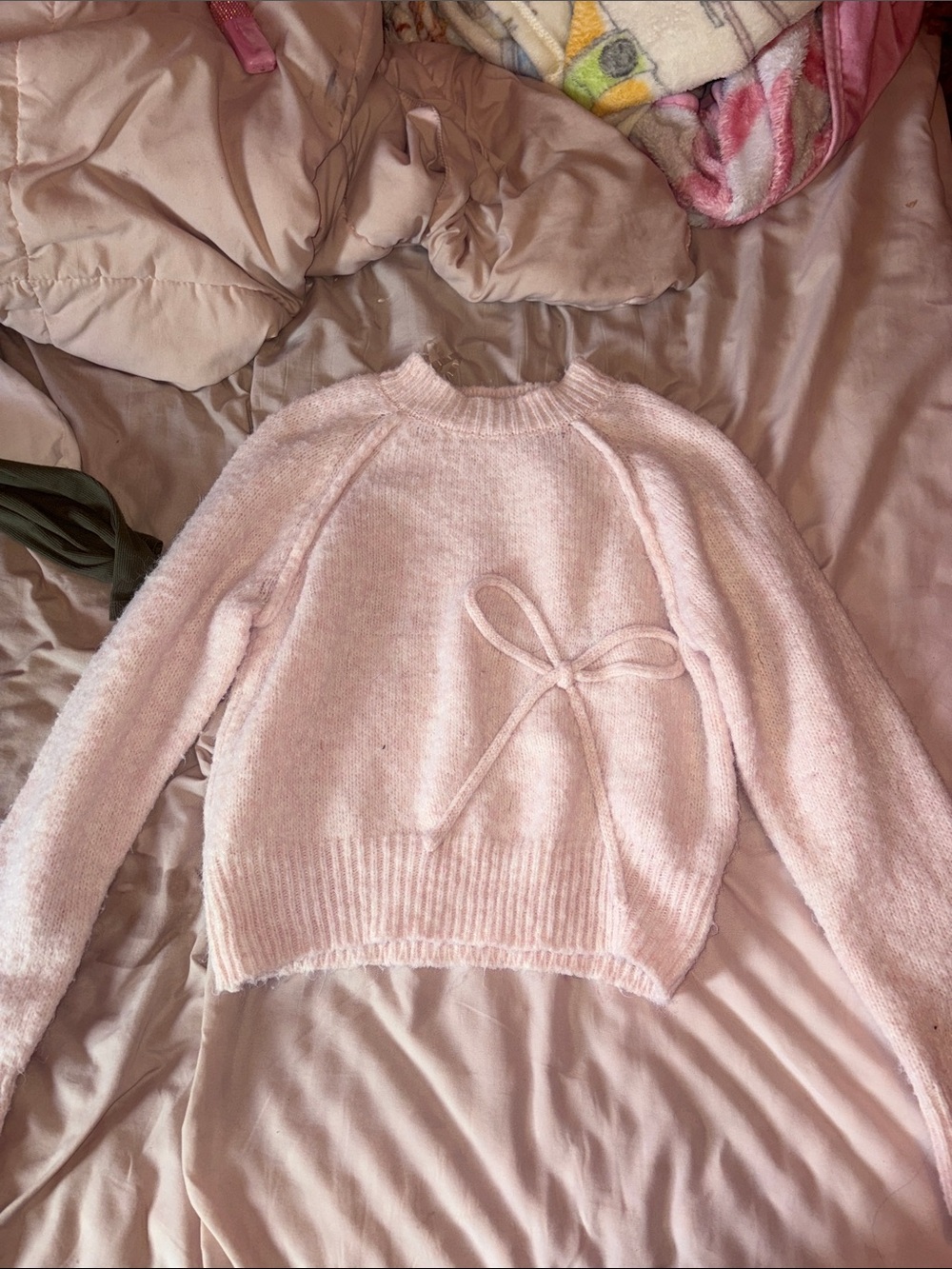 NOBO Light Pink Bow-Applique Crewneck Sweater